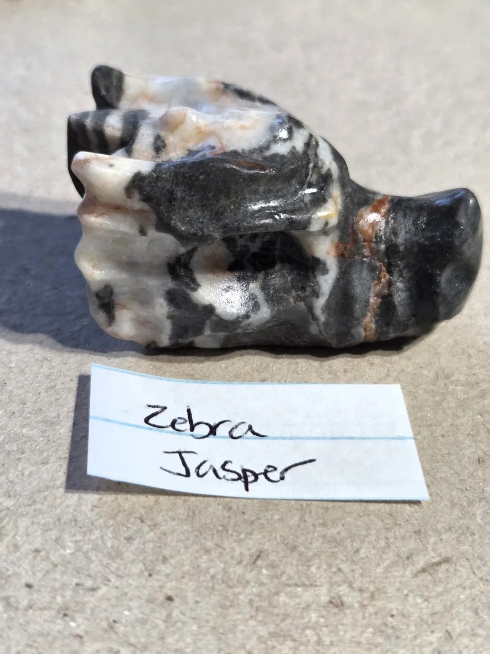 Detailed Zebra Jasper Crystal Carved Dragon Head Stone Sculpture Decor